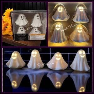 4pc Rachel Zoe Ceramic LED Light Up Smiling Ghost Tier Tray Figure Decor Set New